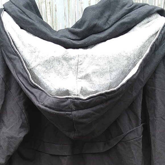 Layer's Squared Hoodie Sweatshirt Bl & Gray Cowl Pullover Snaps Ties - L Unique - Picture 9 of 16